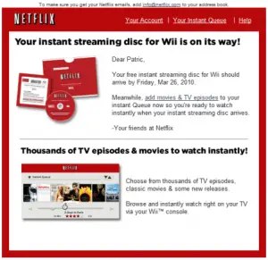 Netflix instant streaming disc for Wii