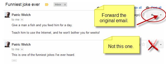 Gmail forward original email