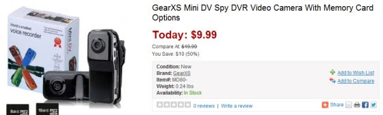 GearXS Mini DV Spy DVR Video Camera With Memory Card Options