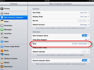 iPad Mail, Contacts, Calendar settings