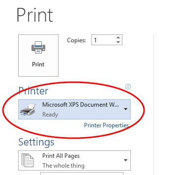 Microsoft Word printer selection