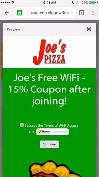 Joe's Pizza mobile landing page