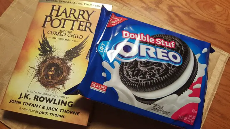 Harry Potter and the Cursed Child and Oreo Double Stuf cookies