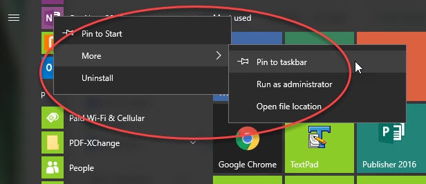 Windows 10 Pin to taskbar
