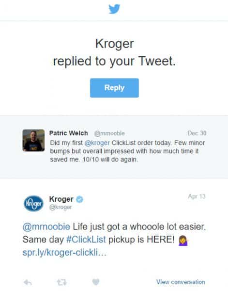 Kroger tweet reply