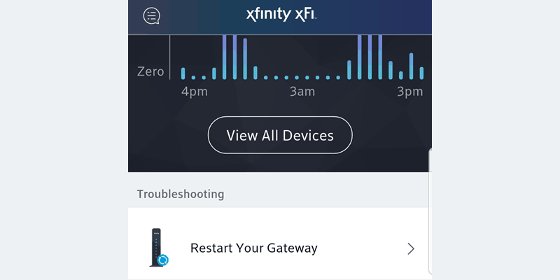 XFINITY xFi app Restart Gateway