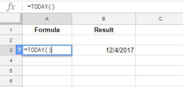 Showing the Current Date | Useful Google Sheets Functions | cell references | column | functions