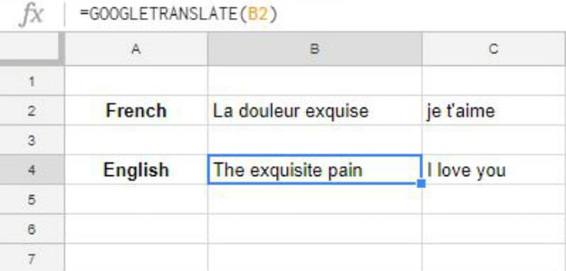 Translating Foreign Words | Useful Google Sheets Functions | cell references | column | functions
