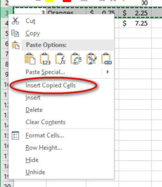 Insert Copied Cells | Excel Format as Table with Total, Sort and Filter