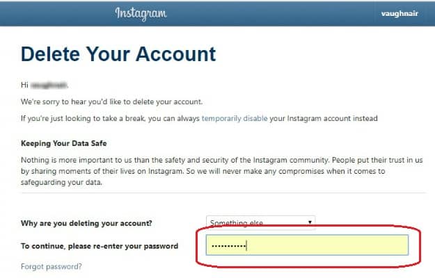  Re-enter the Password | How To Delete An Instagram Account | Noobie | delete your account | Instagram account disabled | how to deactivate Instagram account permanently