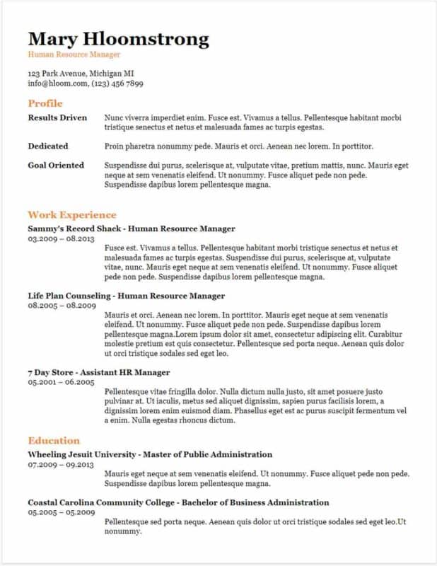 resume template google document