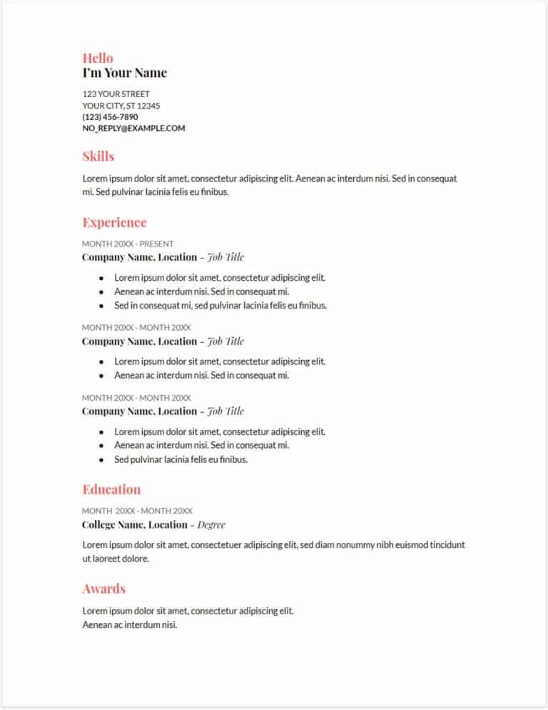teaching resume template google docs