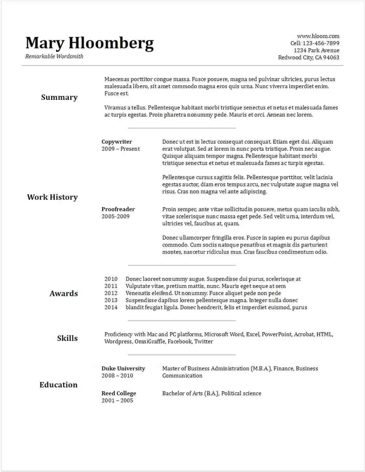 resume template good docs