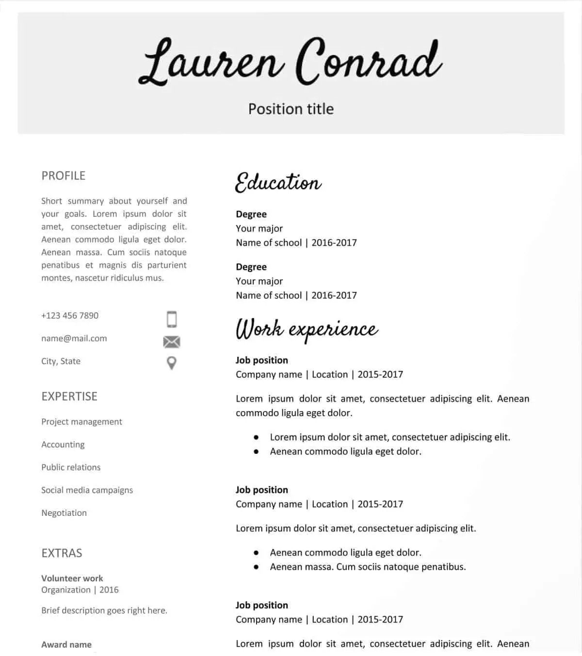 Google Doc Resume Template For High School Students