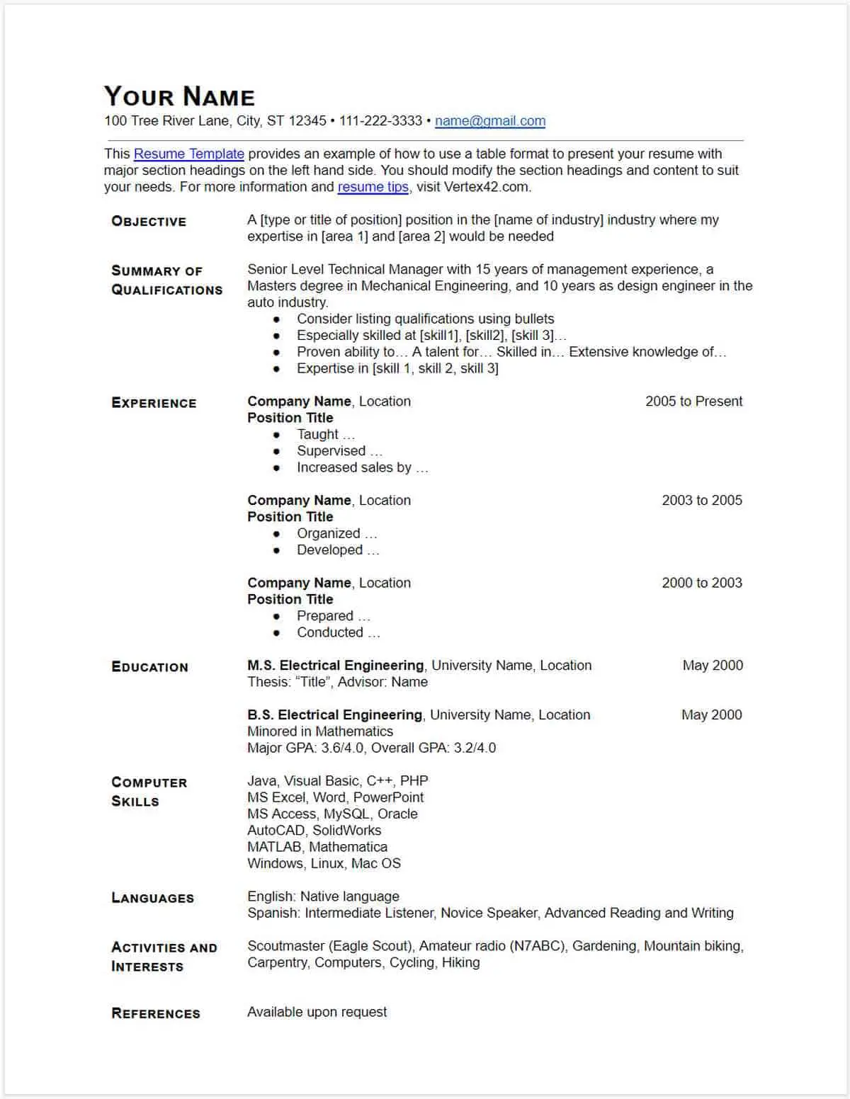 resume templates for google documents