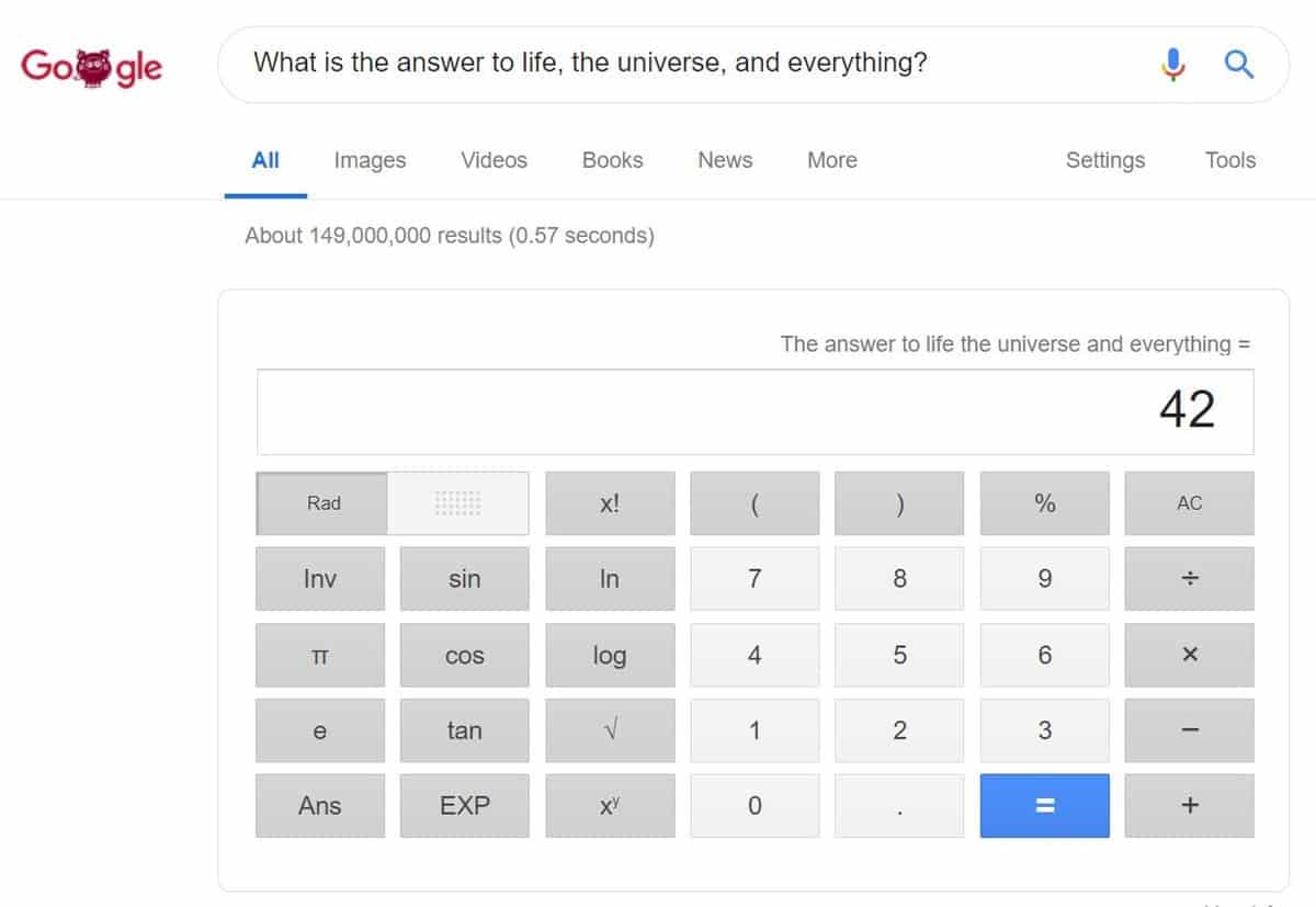 The Answer to Life, the Universe, and Everything | Cool Hidden Google Search Tricks