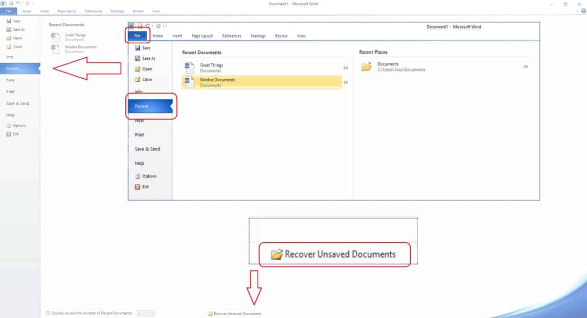 Recent files | How To Recover Unsaved Word Documents On Your Computer
